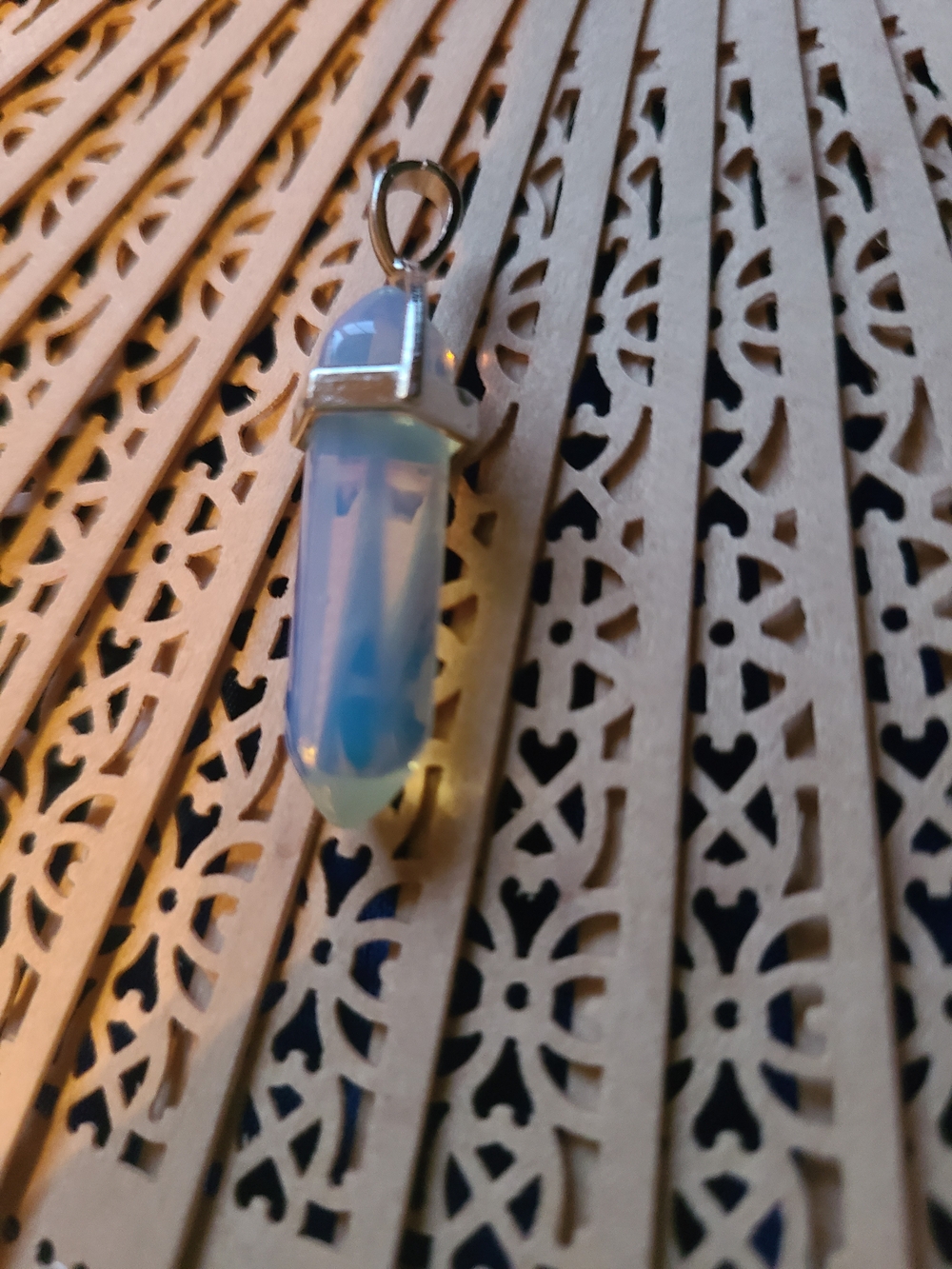 Opalite Crystal Bullet Pendant Necklace - Blue Opalescent Charm